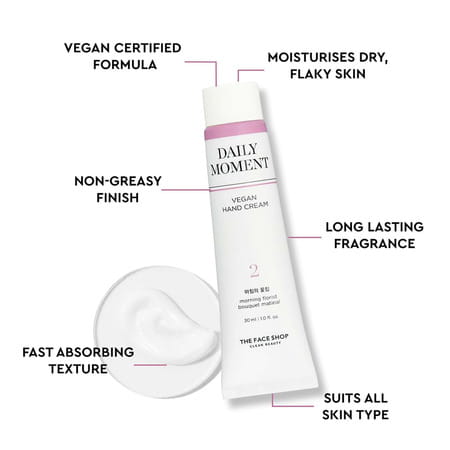 The Face Shop Non-Greasy Korean Vegan Hand Cream - Morning Florist With Hyaluronic Acid - 30ml