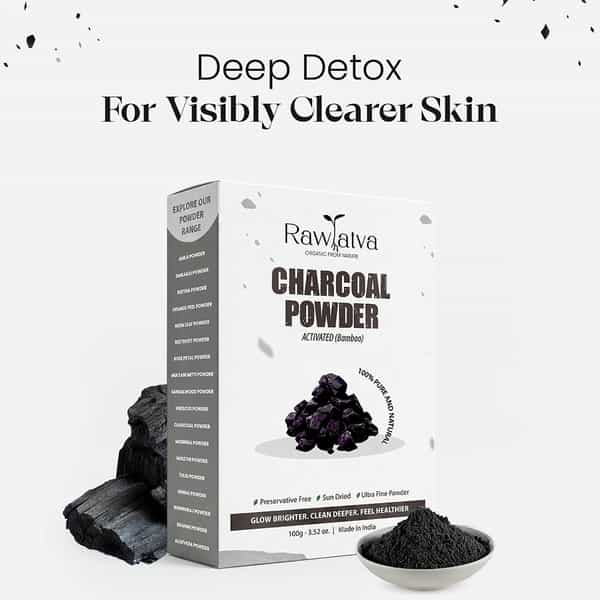 Raw Tatva Activated Bamboo Charcoal Powder | Deep Detox & Pore Cleansing | All Skin Types | 100G