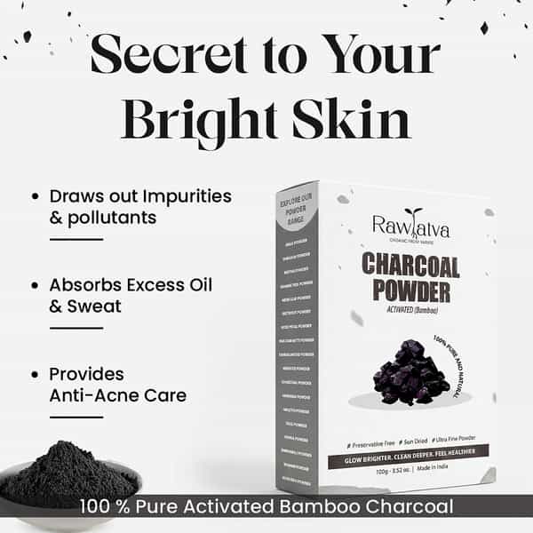 Raw Tatva Activated Bamboo Charcoal Powder | Deep Detox & Pore Cleansing | All Skin Types | 100G