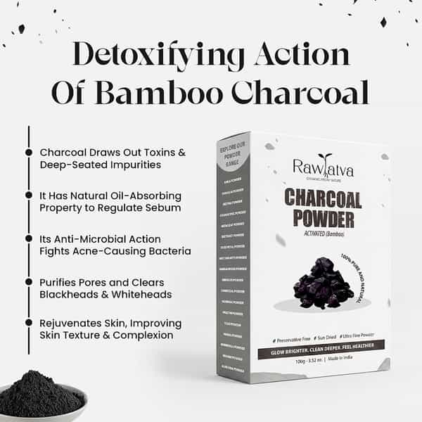 Raw Tatva Activated Bamboo Charcoal Powder | Deep Detox & Pore Cleansing | All Skin Types | 100G