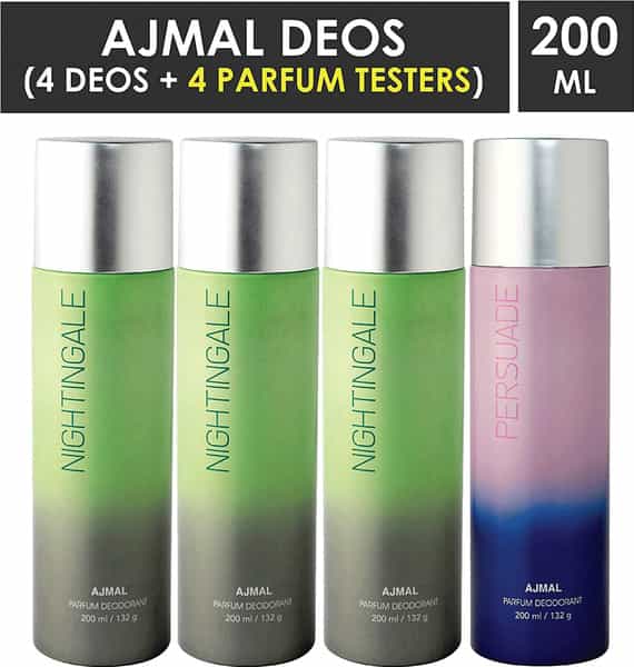 Ajmal 3 Nightingale & 1 Persuade Deodorant Pack Of 4 Deodorant 200Ml Each (Total 800Ml) For Unisex