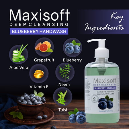 Maxisoft Deep Cleansing Blueberry | Hydrating & Refreshing | Handwash | Bottle | 500 Ml | Pack Of 4