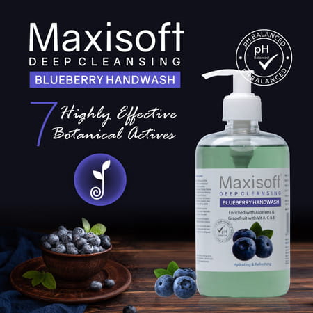 Maxisoft Deep Cleansing Blueberry | Hydrating & Refreshing | Handwash | Bottle | 500 Ml | Pack Of 4