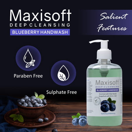Maxisoft Deep Cleansing Blueberry | Hydrating & Refreshing | Handwash | Bottle | 500 Ml | Pack Of 4