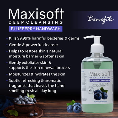 Maxisoft Deep Cleansing Blueberry | Hydrating & Refreshing | Handwash | Bottle | 500 Ml | Pack Of 4