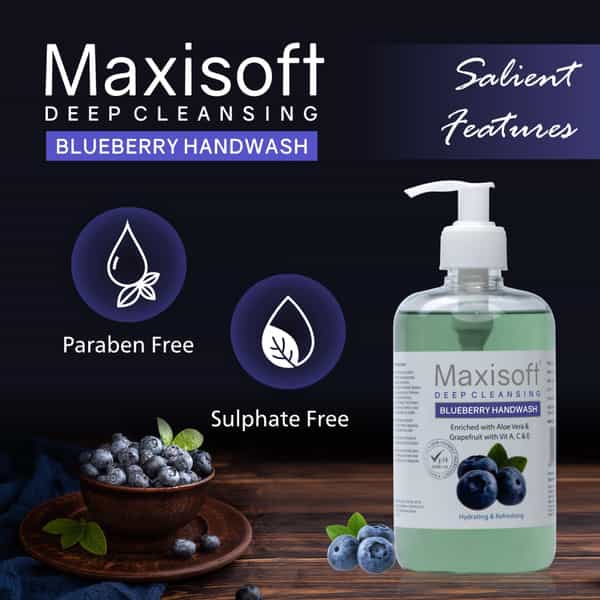 Maxisoft Deep Cleansing Blueberry | Hydrating & Refreshing | Handwash | Bottle | 500 Ml | Pack Of 4