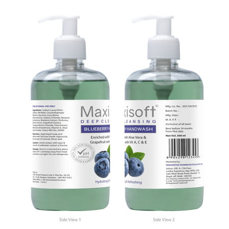 Maxisoft Deep Cleansing Blueberry | Hydrating & Refreshing | Handwash | Bottle | 500 Ml | Pack Of 4