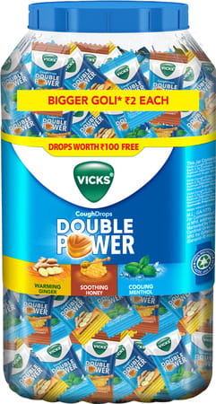 Vicks Cough Drops Double Power Lozenges 175+50 Free For Quick Throat And Cough Relief 225 No's