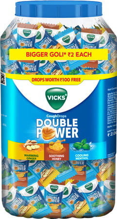 Vicks Cough Drops Double Power Lozenges 175+50 Free For Quick Throat And Cough Relief 225 No'S