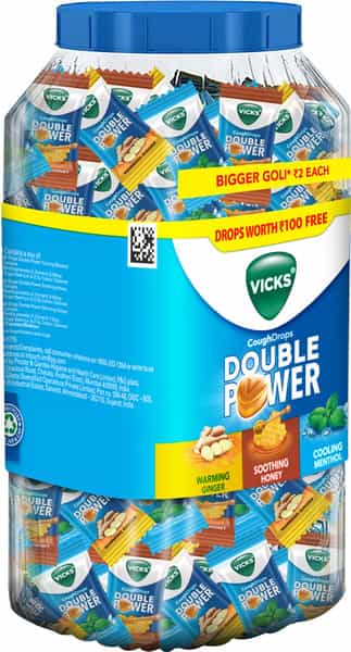 Vicks Cough Drops Double Power Lozenges 175+50 Free For Quick Throat And Cough Relief 225 No's