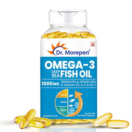 Dr. Morepen Omega 3 Deep Sea Fish Oil With 300 Mg Dha | & Vitamin A | D3 | E & K27|60 Softgel