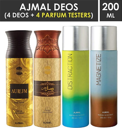 Ajmal 1 Aurum For Women 1 Wisal Dhahab For Men 1 Distraction 1 Magnetize Unisex Combo Pack Of 4 Deos