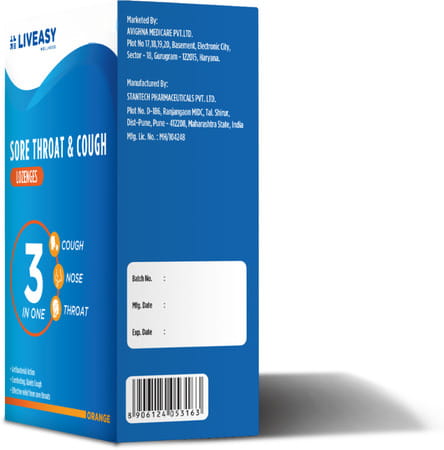 Liveasy Sore Throat & Cough Lozenges - Strip Of 10 - Orange Flavour
