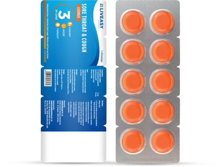 Liveasy Sore Throat & Cough Lozenges - Strip Of 10 - Orange Flavour