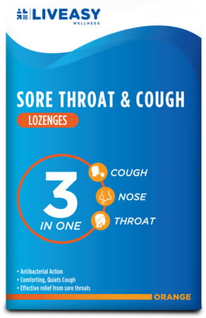Liveasy Sore Throat & Cough Lozenges - Strip Of 10 - Orange Flavour
