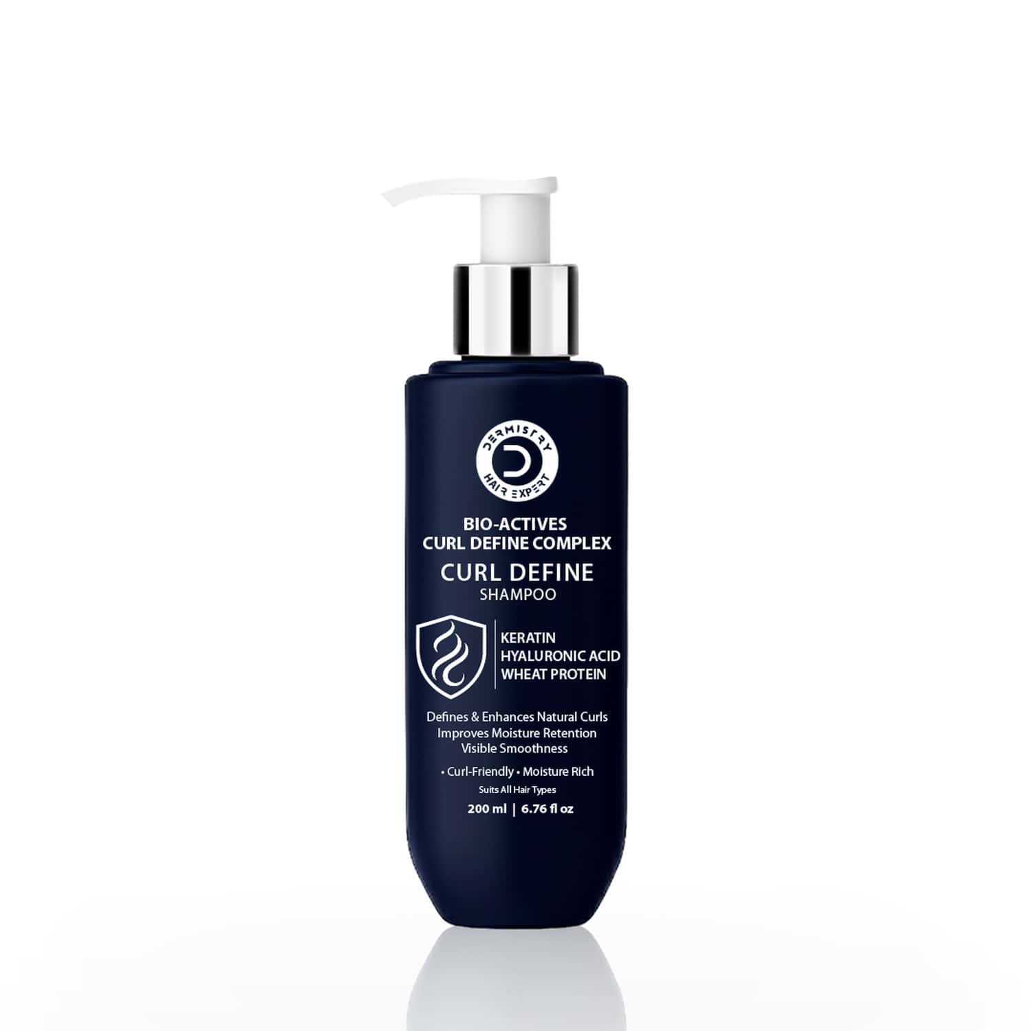 Dermistry Curly Hair Shampoo With Hyaluronic Acid Keratin For Frizz Control Curl Defining - 200ml