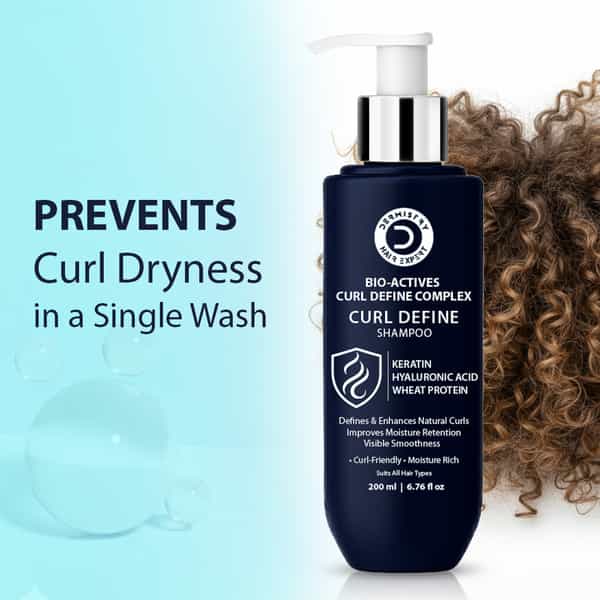 Dermistry Curly Hair Shampoo With Hyaluronic Acid Keratin For Frizz Control Curl Defining - 200Ml