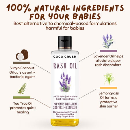Coco Crush Rash Oil For Babies - Diaper & Nappy Rash Relief | Organic | Prevents Irritation - 200ml