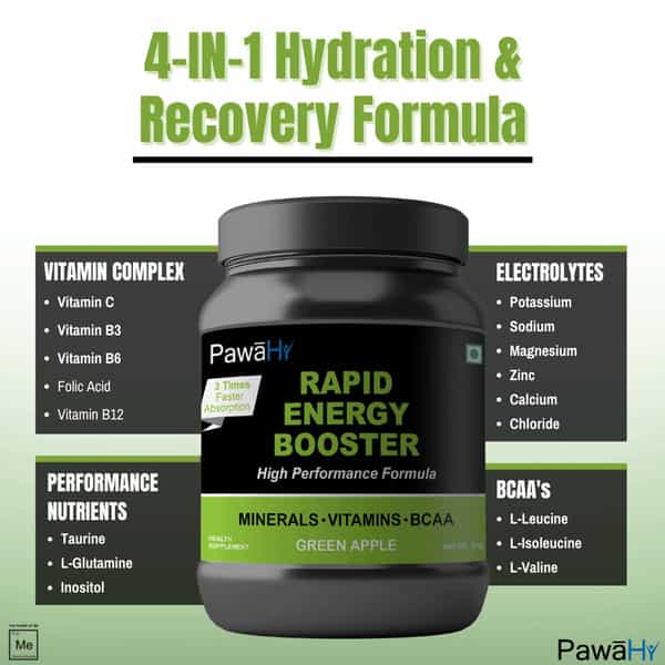 Pawahy Isotonic Energy Drink Endurance Workout Electrolyte Drink With 2:1:1 Bcaa- 1Kg (Green Apple)