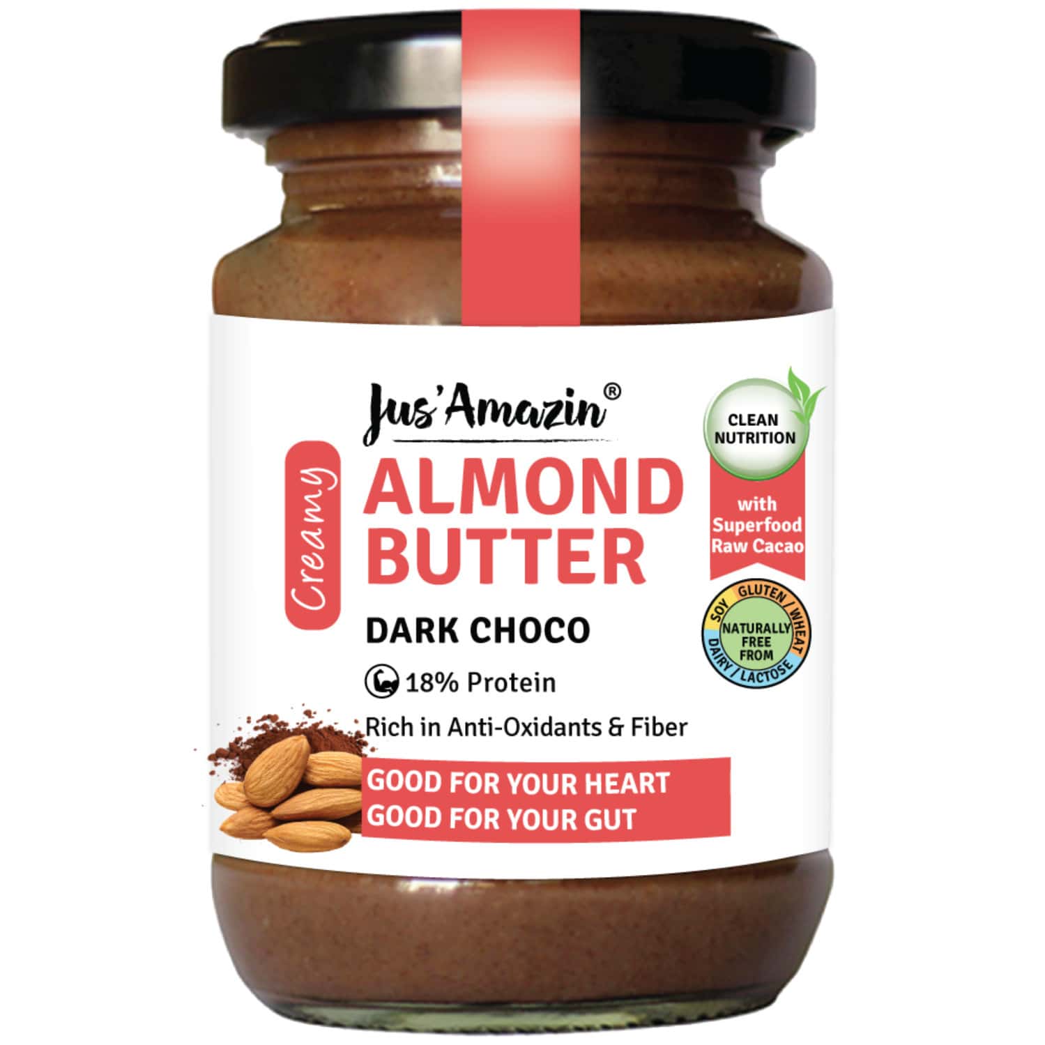 Jus Amazin Creamy Almond Butter Dark Chocolate (125g)|Clean Nutrition|76% Almonds|No Refined Sugar