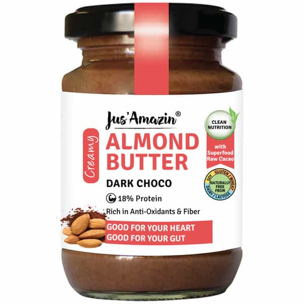 Jus Amazin Creamy Almond Butter Dark Chocolate (125G)|Clean Nutrition|76% Almonds|No Refined Sugar
