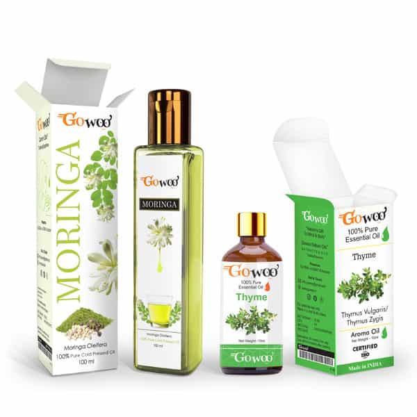 Pack Of 2 Thyme Essential Oil & Moringa Seed Carrier Oil - 100% Pure Natural Cold Pressed