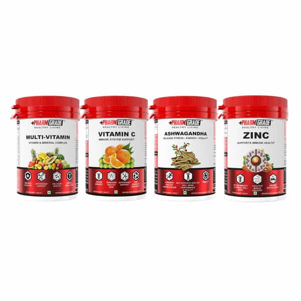 Pharmgrade Healthy Living Immunity Pack (Pack Of 4) ( Zinc, Multivitamin, Vitamin-C, Ashwagandha )