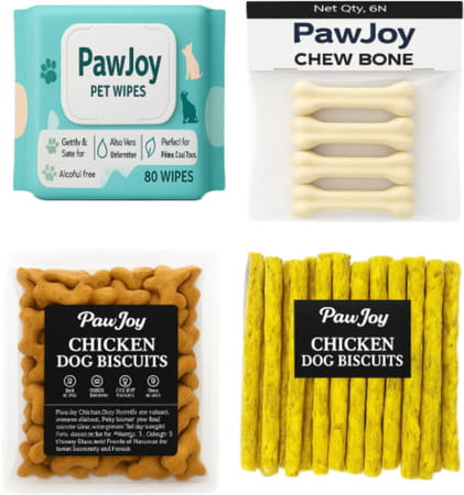 Paw Joy Pet Wipes (80 Pulls) + 3 Inch Dog Chew Bone 250gms + Munchies 250 Gms + Dog Biscuit 500 Gm
