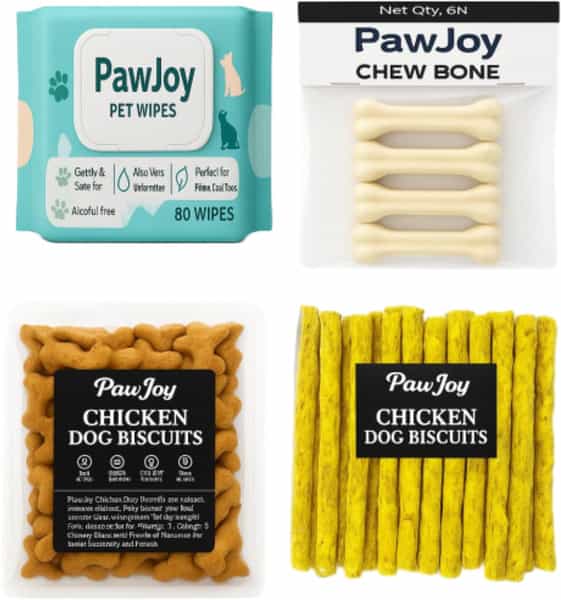 Paw Joy Pet Wipes (80 Pulls) + 3 Inch Dog Chew Bone 250Gms + Munchies 250 Gms + Dog Biscuit 500 Gm