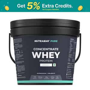 Nutrabay Pure 100% Whey Protein Concentrate Powder - Unflavored | 23.4g Protein | 5.3g Bcaa | 4 Kg