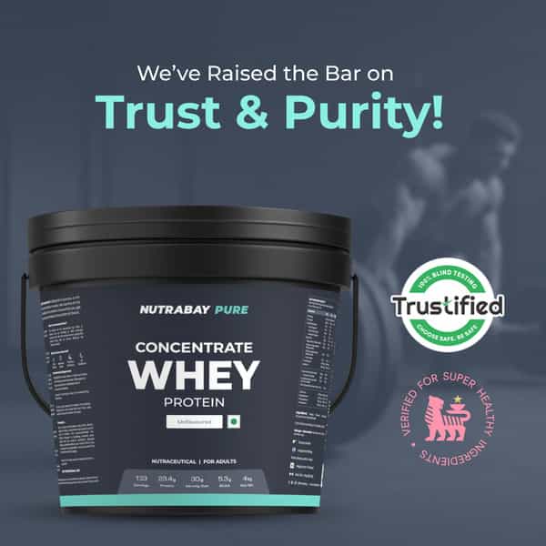 Nutrabay Pure 100% Whey Protein Concentrate Powder - Unflavored | 23.4G Protein | 5.3G Bcaa | 4 Kg