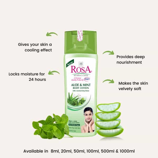 Rosa Aloe & Mint Body Lotion With Cocoa Butter & Vitamin- E L Refreshing Feel & Cool I 1000Ml