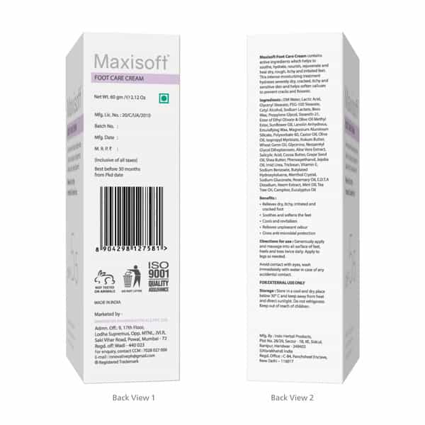 Maxisoft Foot Care Cream | Relieves Dry | Itchy Irritated & Cracked Foot | Tube | 60 Gm | Pack Of 2