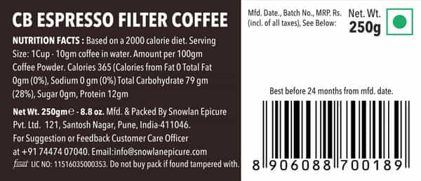 Colombian Brew Arabica Espresso Filter Coffee Roast & Ground Strong 250G