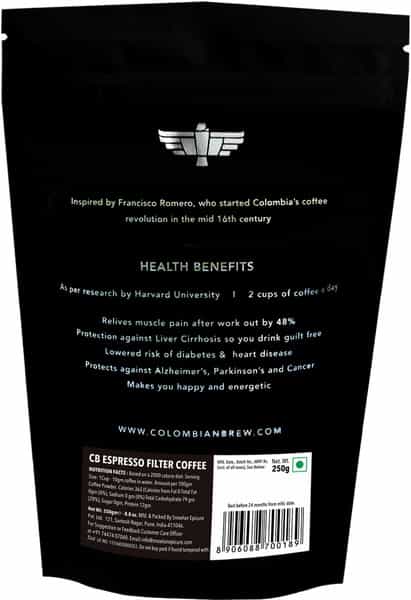 Colombian Brew Arabica Espresso Filter Coffee Roast & Ground Strong 250G
