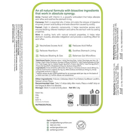 Wellbeing Nutrition Melts Acidity Relief | 30 Oral Strips