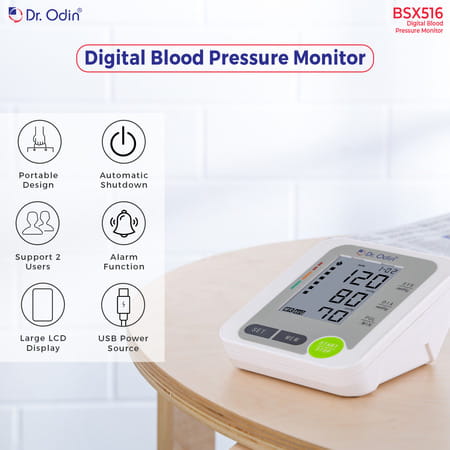 Dr. Odin Bsx 516 Digital Blood Pressure Monitor Lcd Usb 99x2 Memory (White) 1 No'S