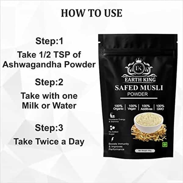 Earth King Safed Musli Powder (Chlorophytum Borivilianum) For Men & Women 100Gm