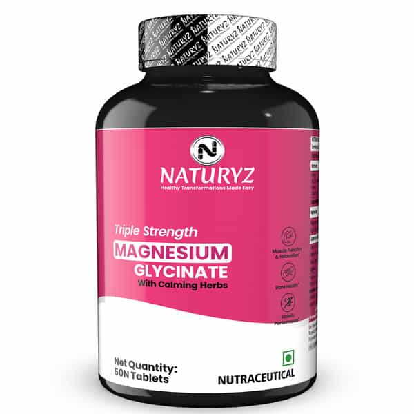 Naturyz Triple Strength Magnesium Glycinate 2000Mg With Calming Herbs - 50 Tablets