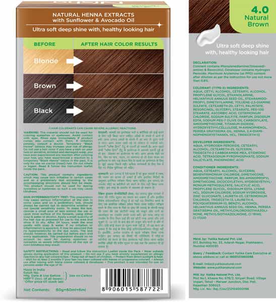 Nisha Creme Hair Color 4.0 Natural Brown (60Gm+60Ml+18Ml) Ammonia Free Permanent Hair Colour