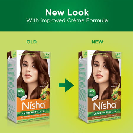 Nisha Creme Hair Color 4.0 Natural Brown (60gm+60ml+18ml) Ammonia Free Permanent Hair Colour