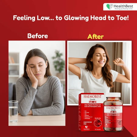 Healthbest Haemobest Iron Supplement For Hemoglobin Support Energy & Immunity - 30 Capsules