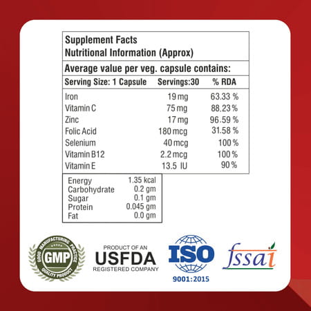 Healthbest Haemobest Iron Supplement For Hemoglobin Support Energy & Immunity - 30 Capsules