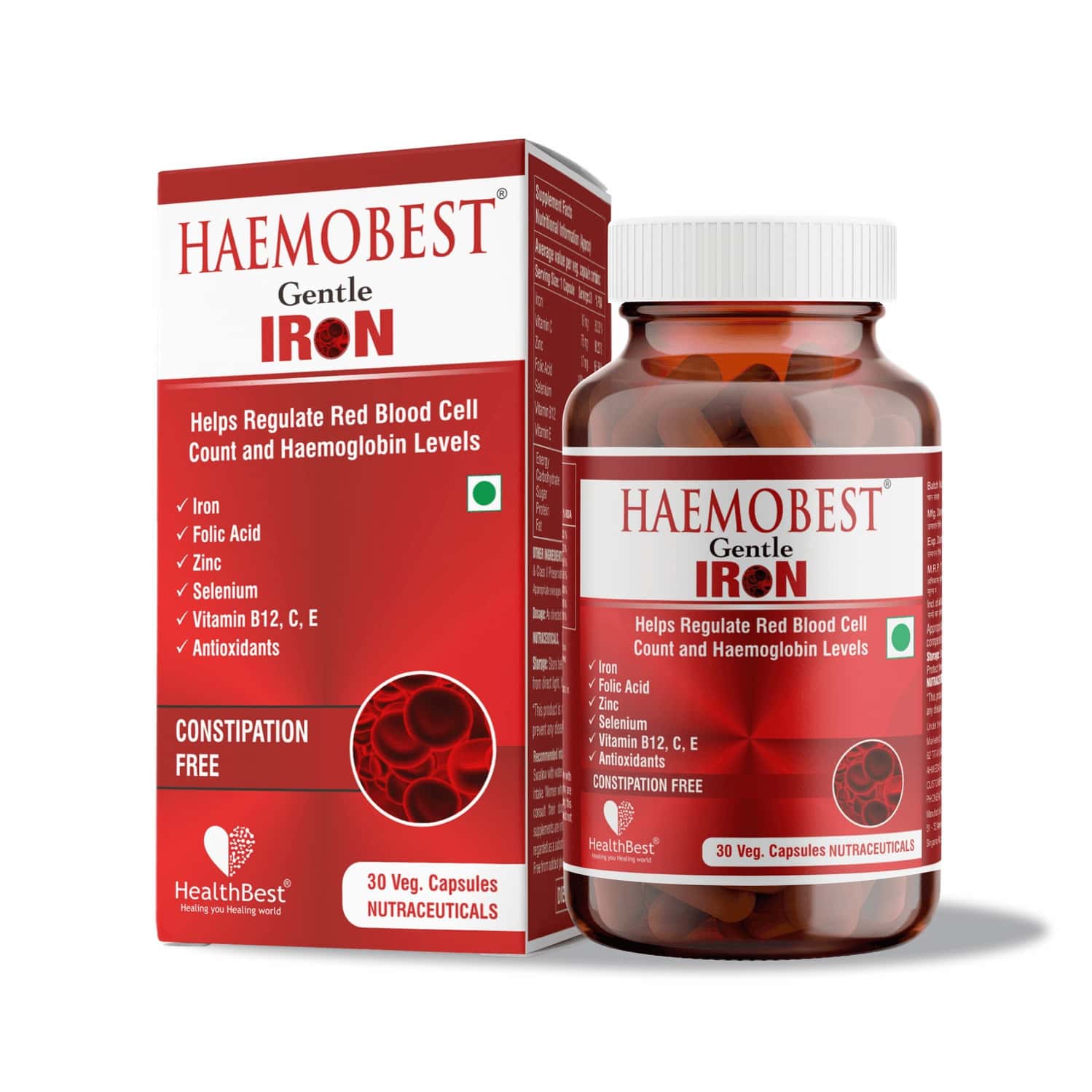 Healthbest Iron Supplement For Hemoglobin Support Energy & Immunity - 30 Capsules