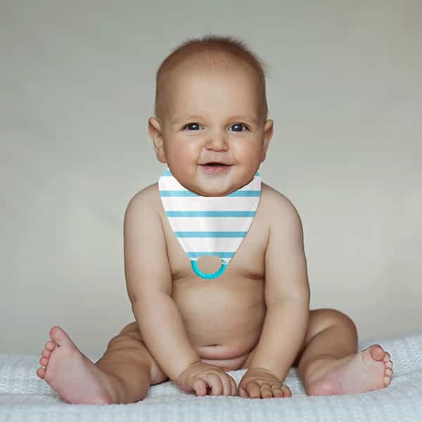 Beebaby Super Soft Bandana Bib With Snap-On Teether (Blue & White - Stripes) 3M+