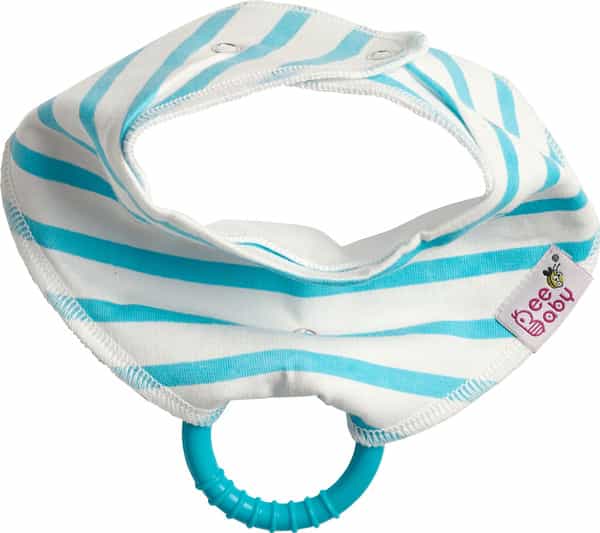 Beebaby Super Soft Bandana Bib With Snap-On Teether (Blue & White - Stripes) 3M+