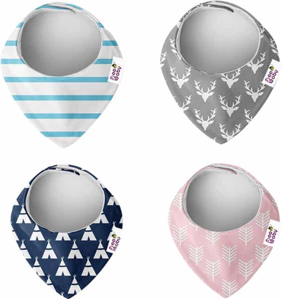 Beebaby Super Soft Bandana Bib With Snap-On Teether (Blue & White - Stripes) 3M+