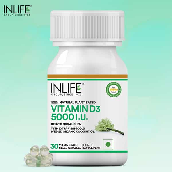 Inlife Plant Based Vitamin D3 From Lichen 5000 Iu Immune Health 30 Vegan Capsules (1 Month Supply)