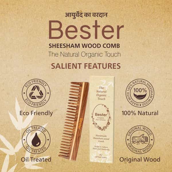 Bester Sheesham Wood Comb 14 Fc | Hair Straightening | For Men & Women (Pack Of 1)