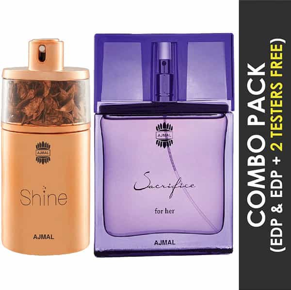 Ajmal Shine Edp Powdery 75Ml Perfume For Women And Sacrifice For Her Edp 50Ml Perfume For Women